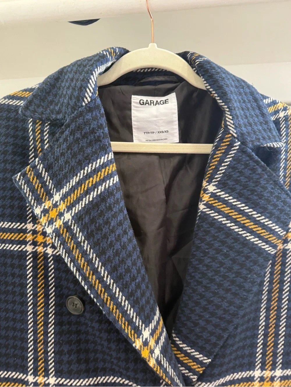 Garage Navy Plaid Double-Breasted Trench Coat with Cream Accents - Picture 3 of 6